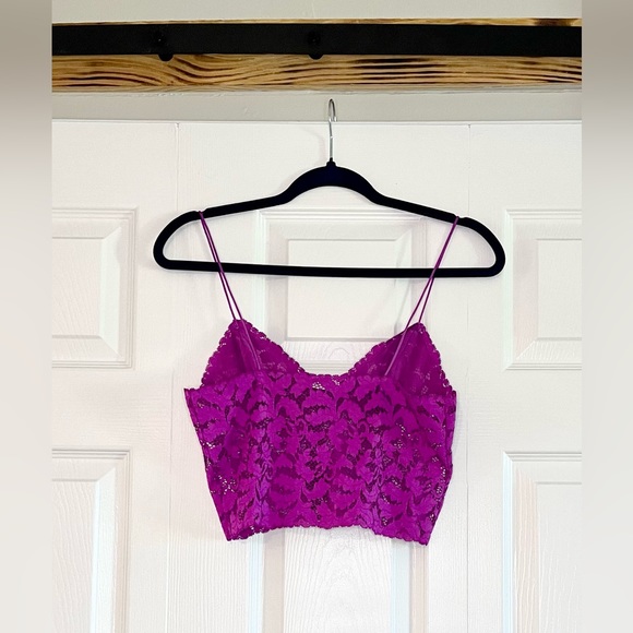 Free People - Fuchsia Lace Crop Tank Top - Picture 2 of 4